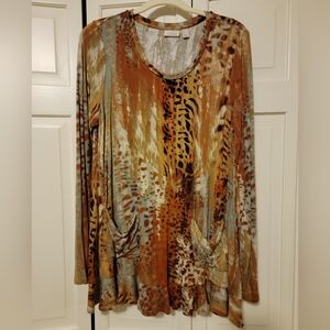 LOGO Lori Goldstein Multicolor Animal Print Tunic Size Medium EUC